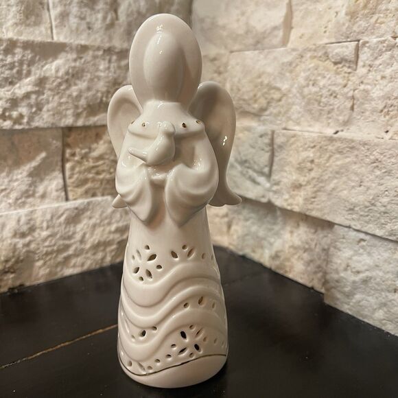 Belleek Living 6” Ivory & Gold Angel Of Peace Figurine Ceramic Tree Topper - Picture 1 of 9